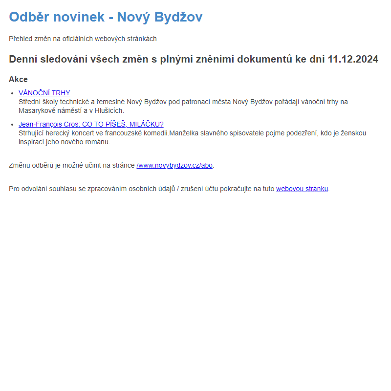 Odběr novinek ze dne 11.12.2024