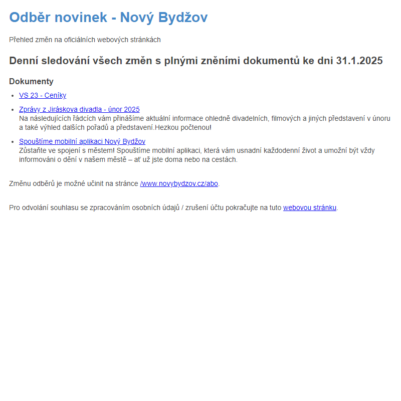 Odběr novinek ze dne 31.1.2025