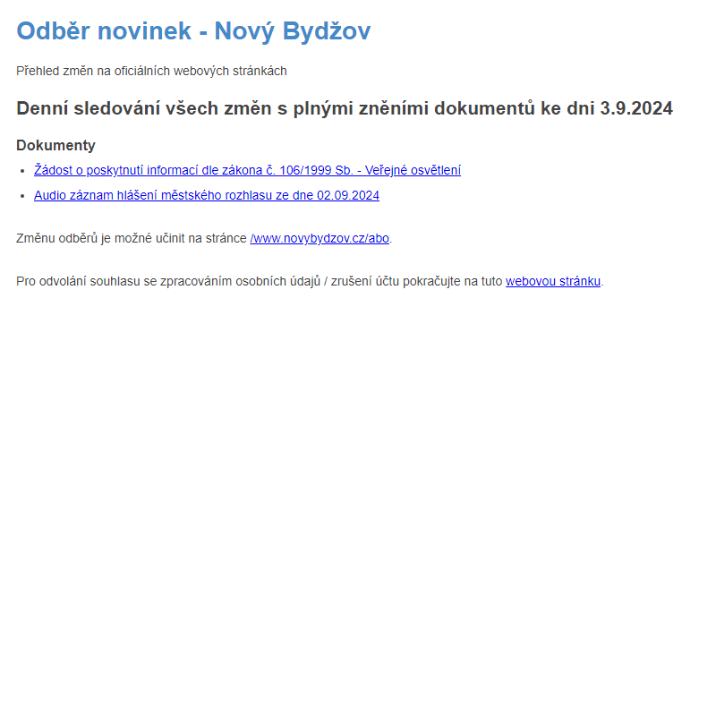 Odběr novinek ze dne 3.9.2024