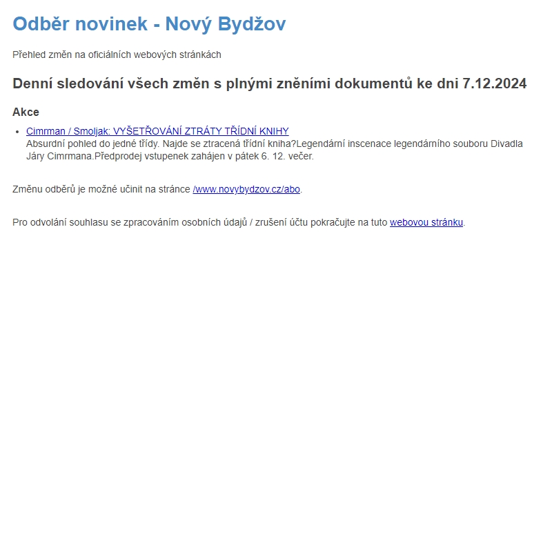 Odběr novinek ze dne 7.12.2024