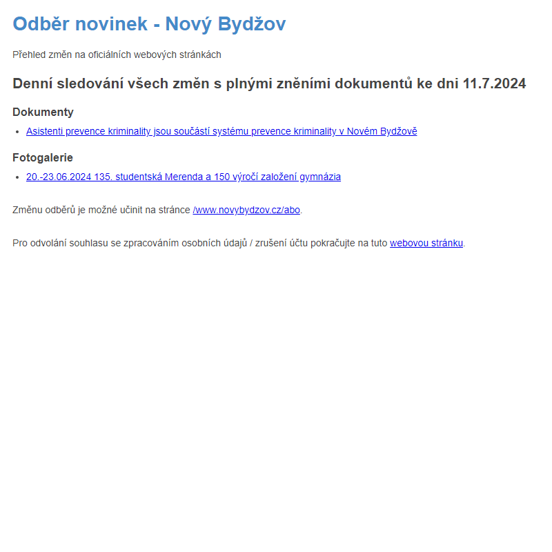 Odběr novinek ze dne 11.7.2024