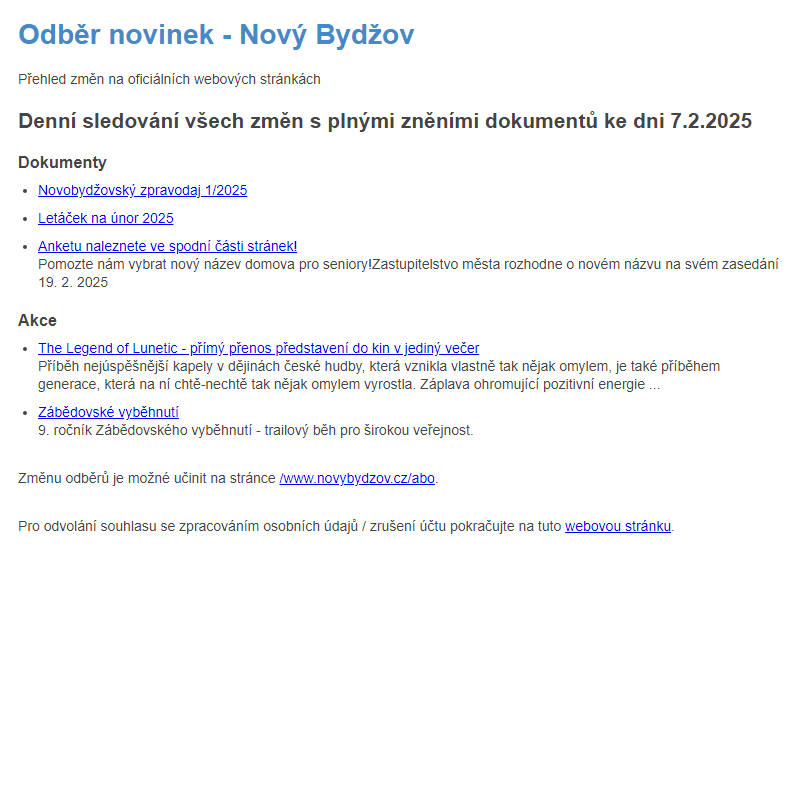 Odběr novinek ze dne 7.2.2025