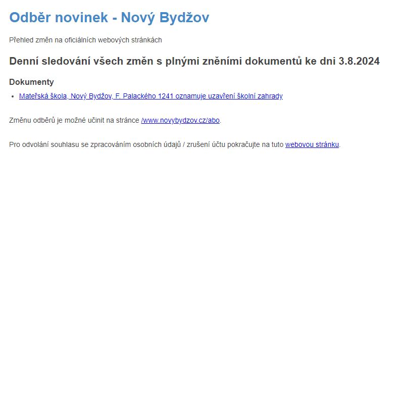 Odběr novinek ze dne 3.8.2024