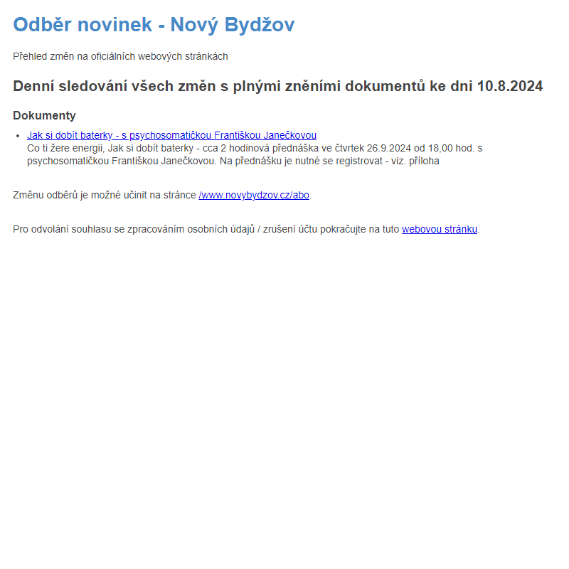 Odběr novinek ze dne 10.8.2024