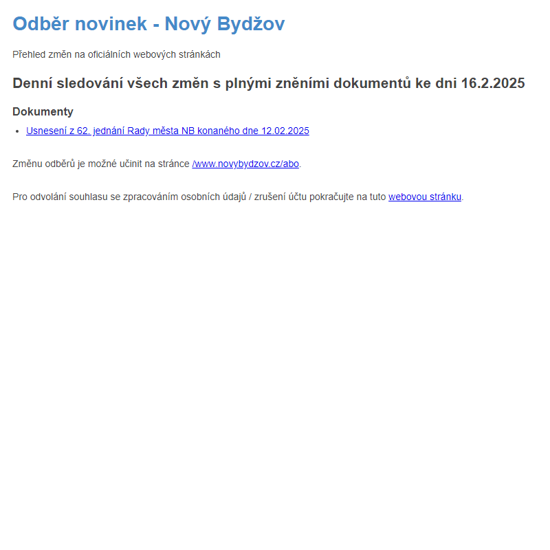 Odběr novinek ze dne 16.2.2025