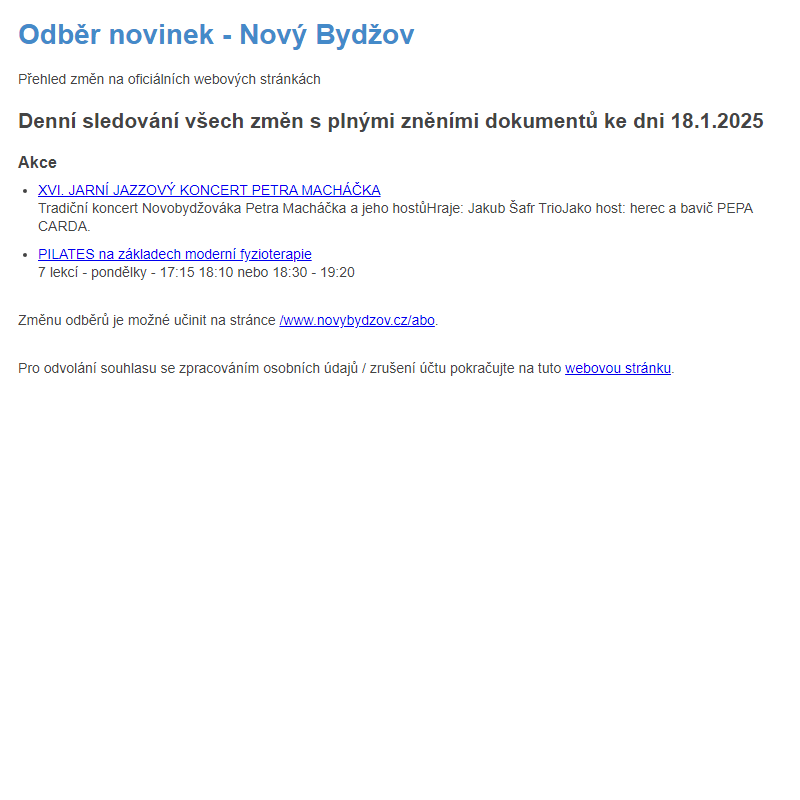 Odběr novinek ze dne 18.1.2025