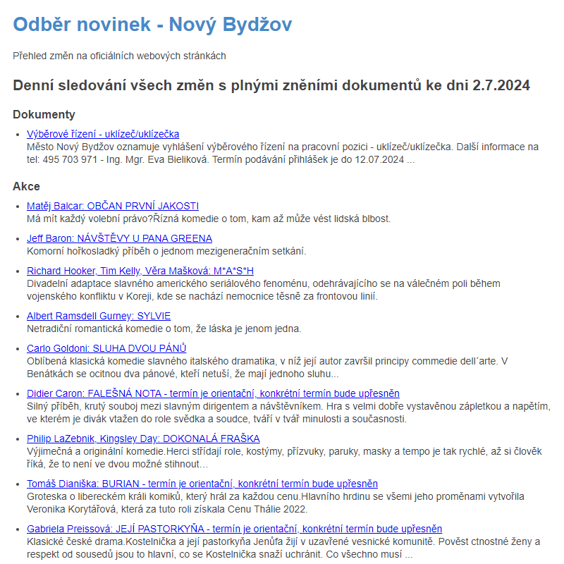 Odběr novinek ze dne 2.7.2024