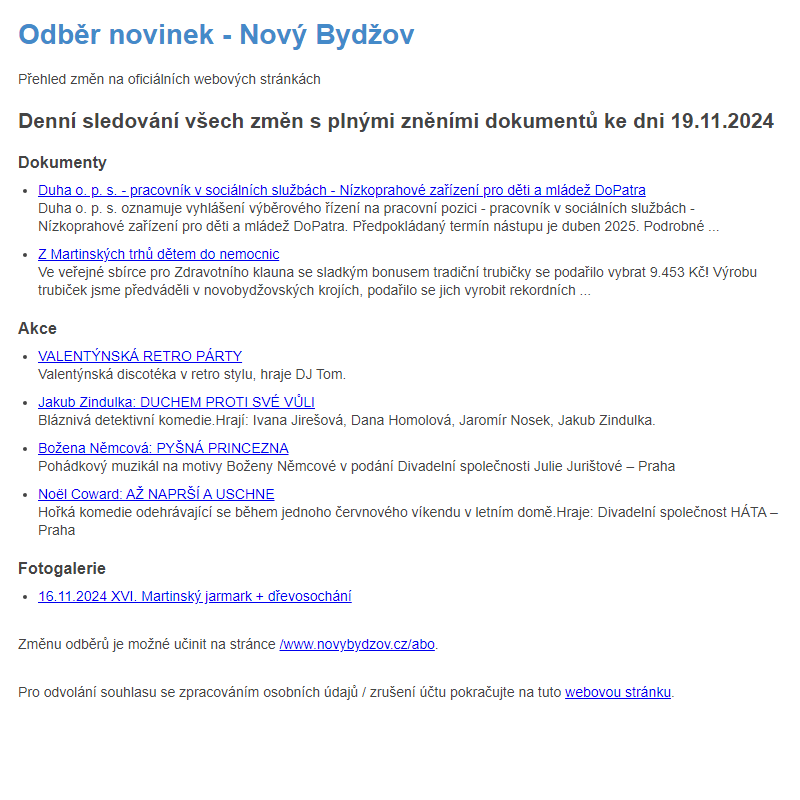 Odběr novinek ze dne 19.11.2024