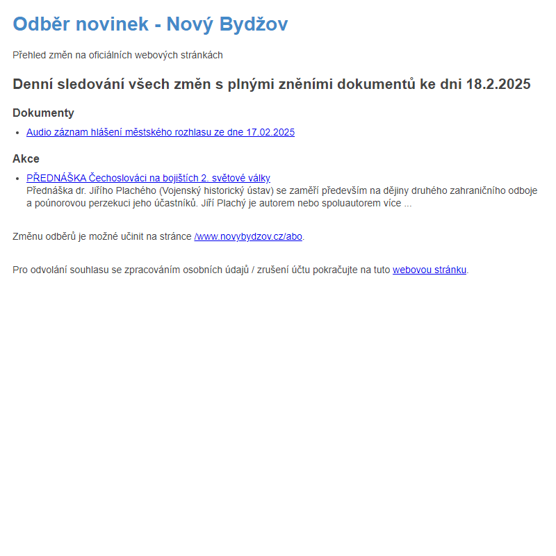 Odběr novinek ze dne 18.2.2025