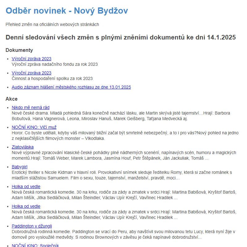 Odběr novinek ze dne 14.1.2025