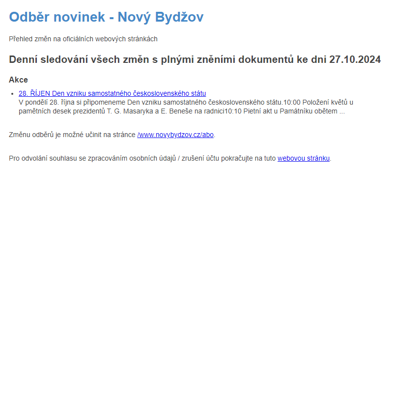 Odběr novinek ze dne 27.10.2024