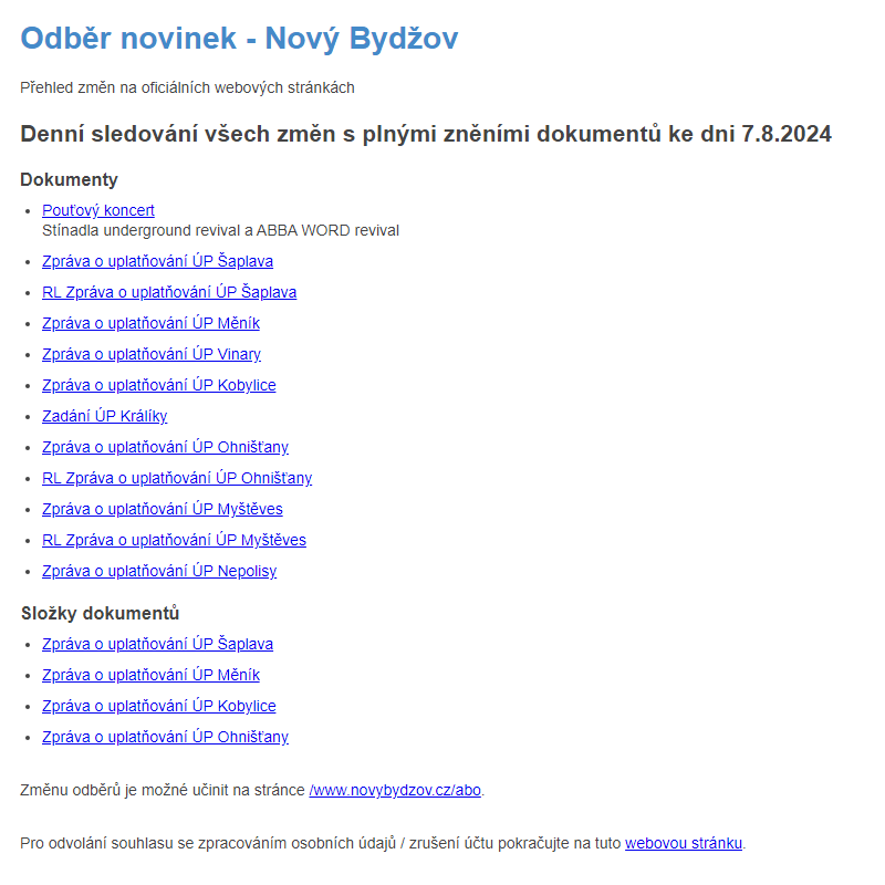 Odběr novinek ze dne 7.8.2024