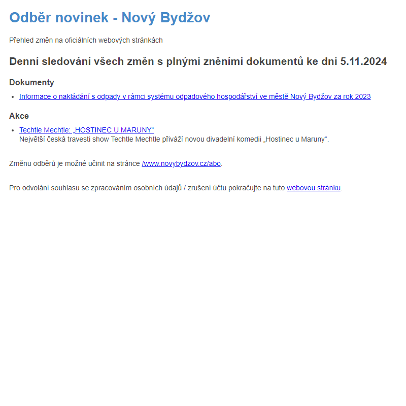 Odběr novinek ze dne 5.11.2024