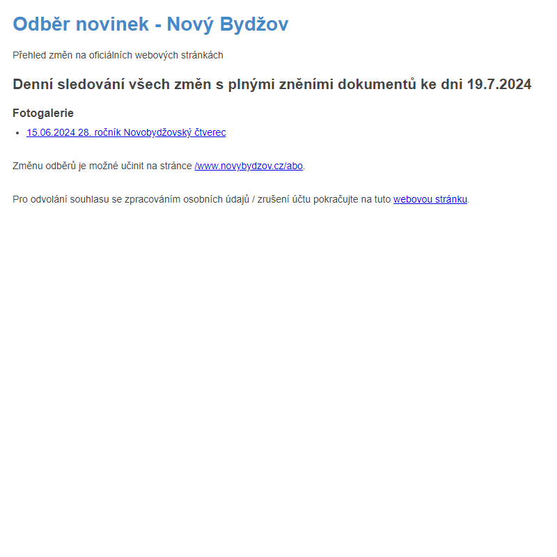 Odběr novinek ze dne 19.7.2024