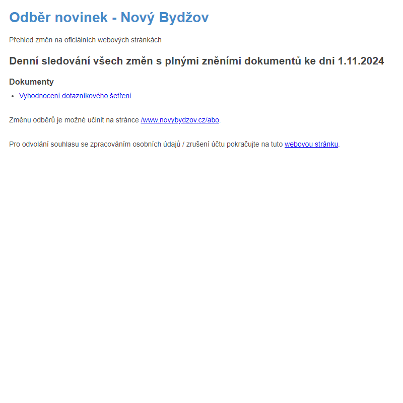 Odběr novinek ze dne 1.11.2024