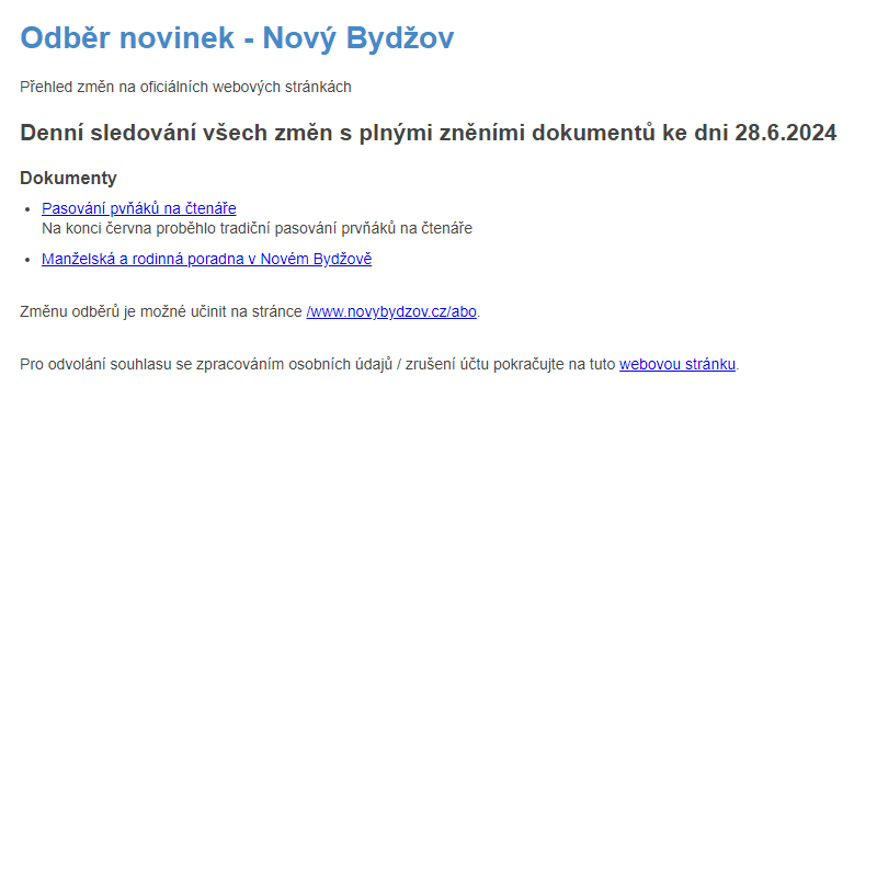 Odběr novinek ze dne 28.6.2024