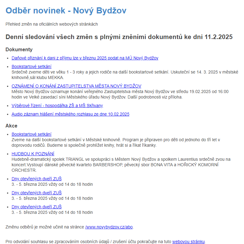 Odběr novinek ze dne 11.2.2025