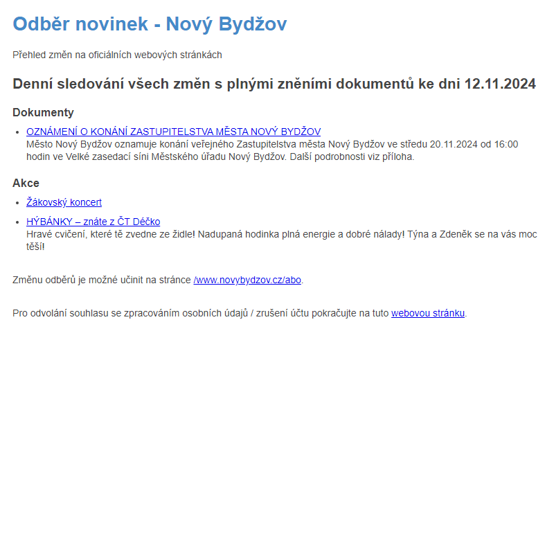 Odběr novinek ze dne 12.11.2024