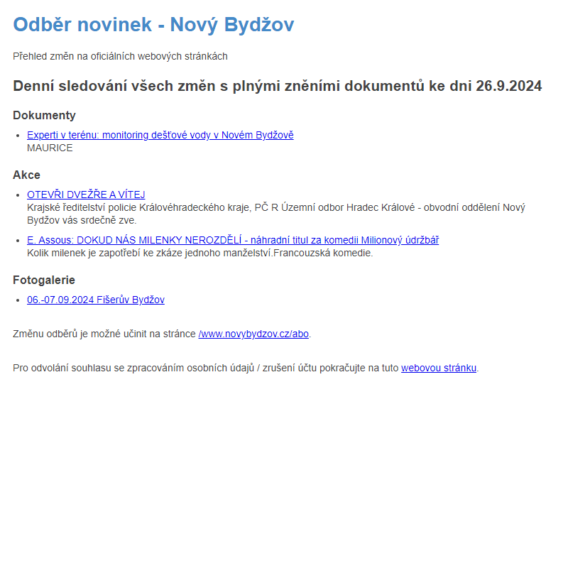 Odběr novinek ze dne 26.9.2024