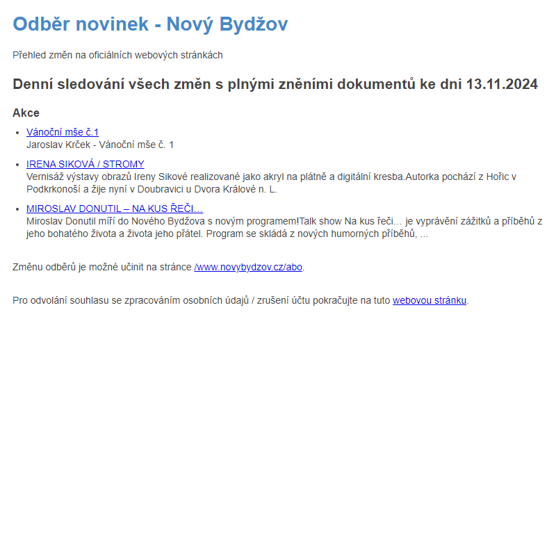 Odběr novinek ze dne 13.11.2024