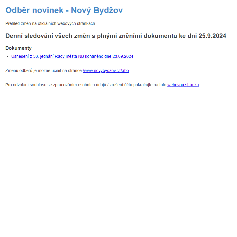 Odběr novinek ze dne 25.9.2024