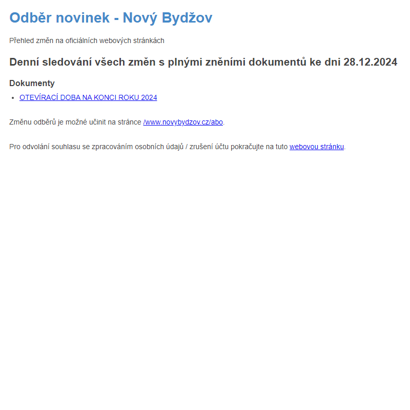 Odběr novinek ze dne 28.12.2024