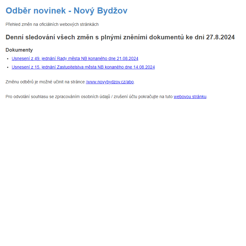 Odběr novinek ze dne 27.8.2024