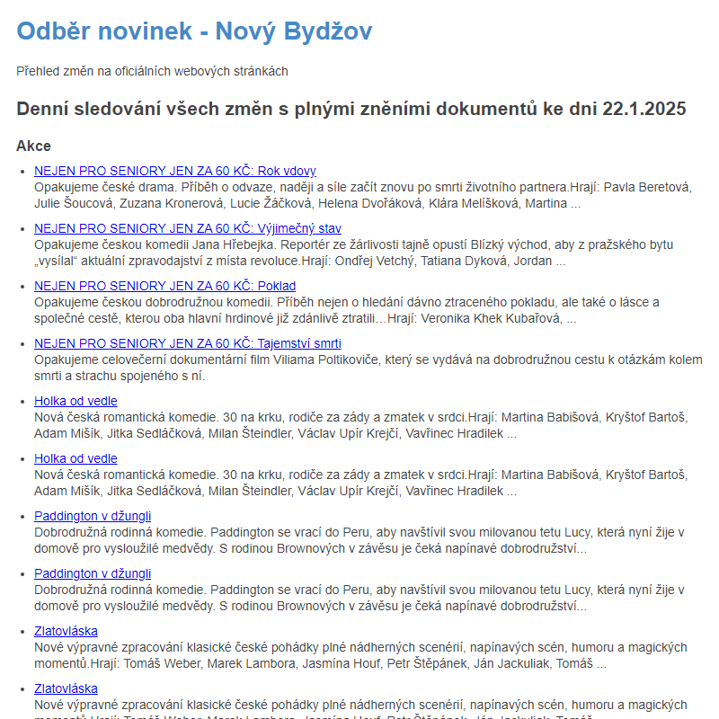 Odběr novinek ze dne 22.1.2025