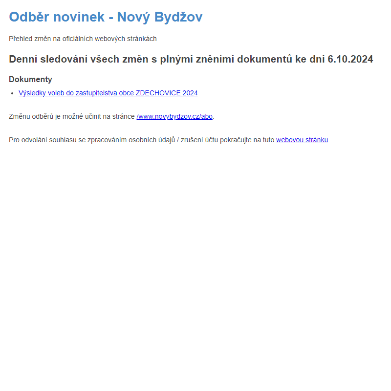 Odběr novinek ze dne 6.10.2024