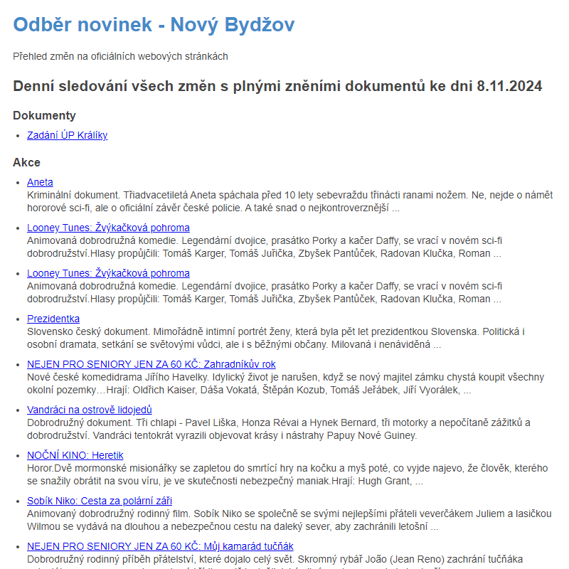 Odběr novinek ze dne 8.11.2024