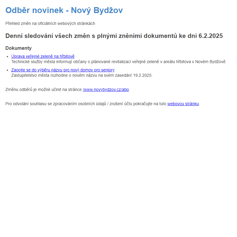 Odběr novinek ze dne 6.2.2025