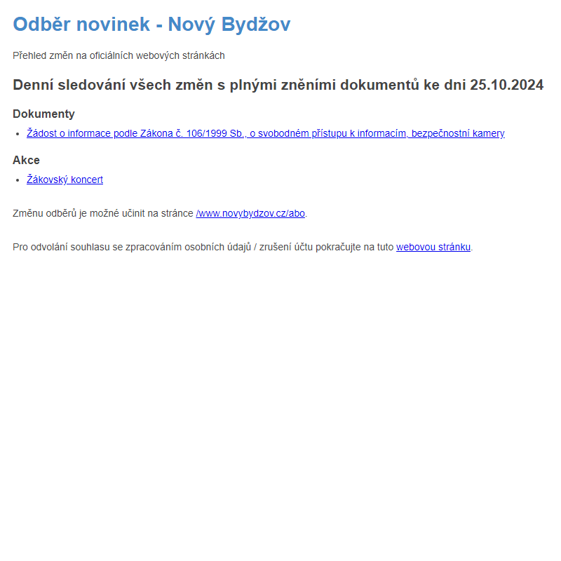 Odběr novinek ze dne 25.10.2024