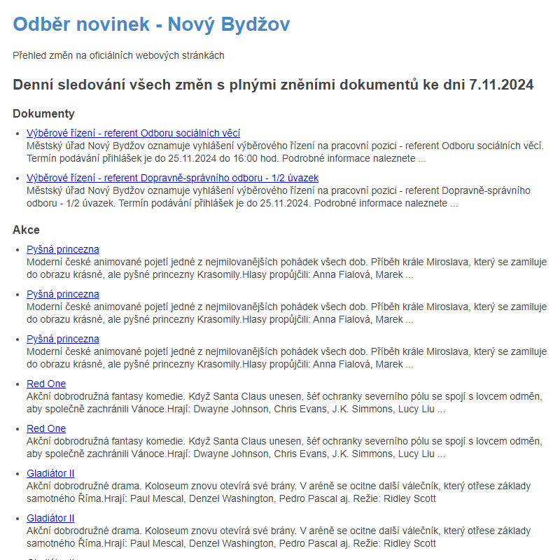 Odběr novinek ze dne 7.11.2024