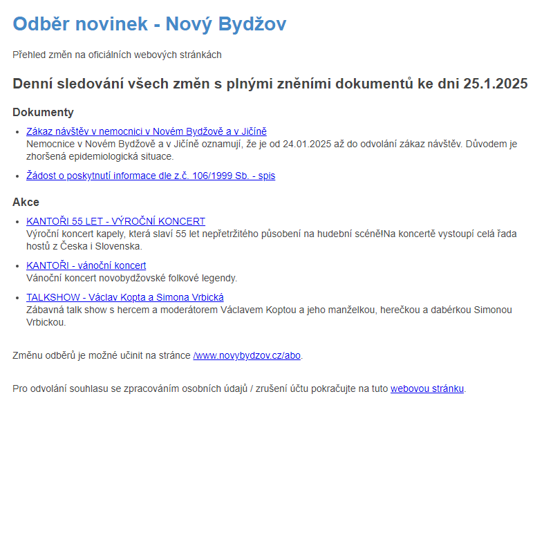 Odběr novinek ze dne 25.1.2025