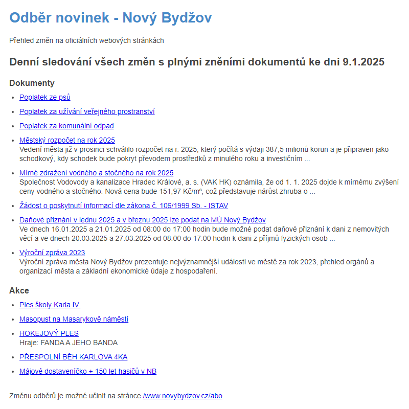 Odběr novinek ze dne 9.1.2025