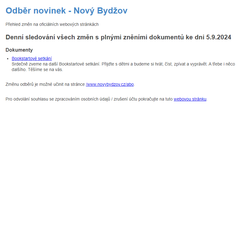 Odběr novinek ze dne 5.9.2024