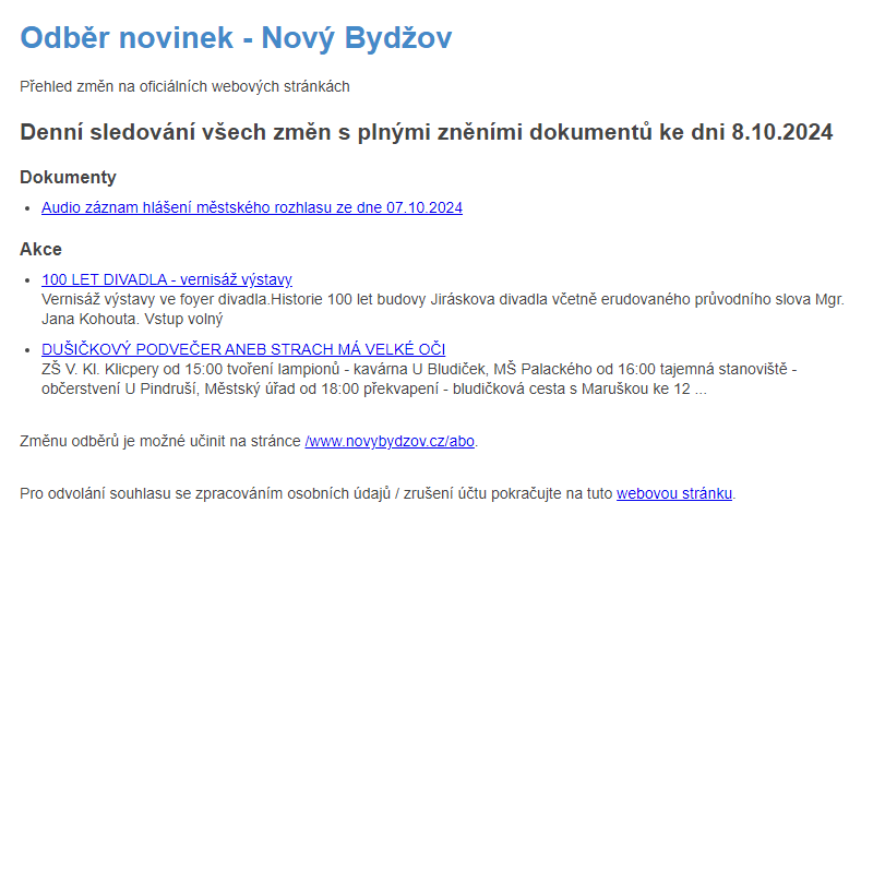 Odběr novinek ze dne 8.10.2024