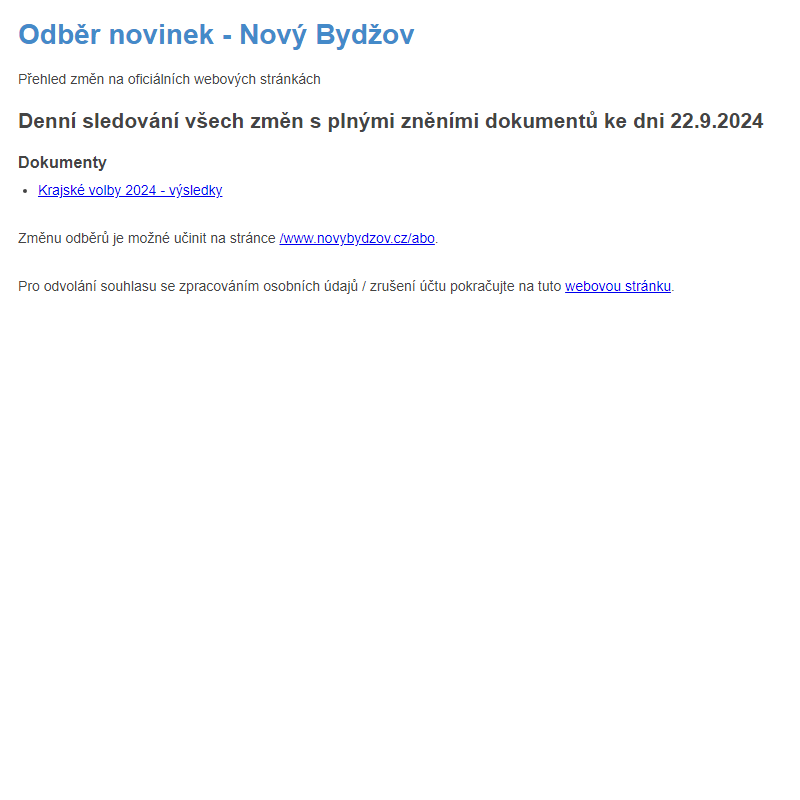 Odběr novinek ze dne 22.9.2024