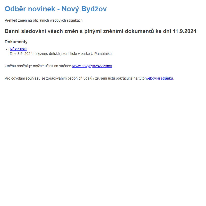 Odběr novinek ze dne 11.9.2024