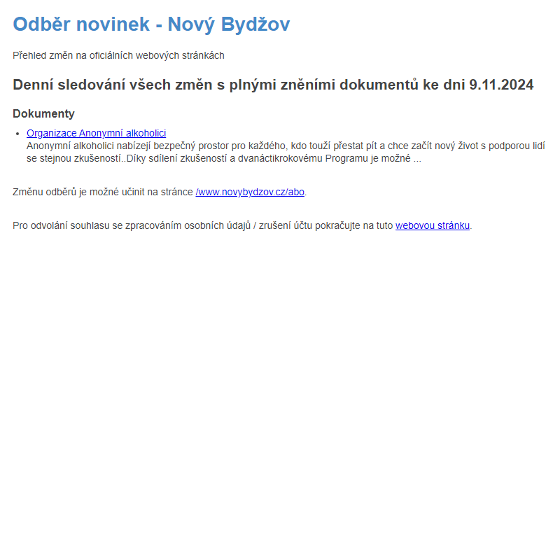 Odběr novinek ze dne 9.11.2024