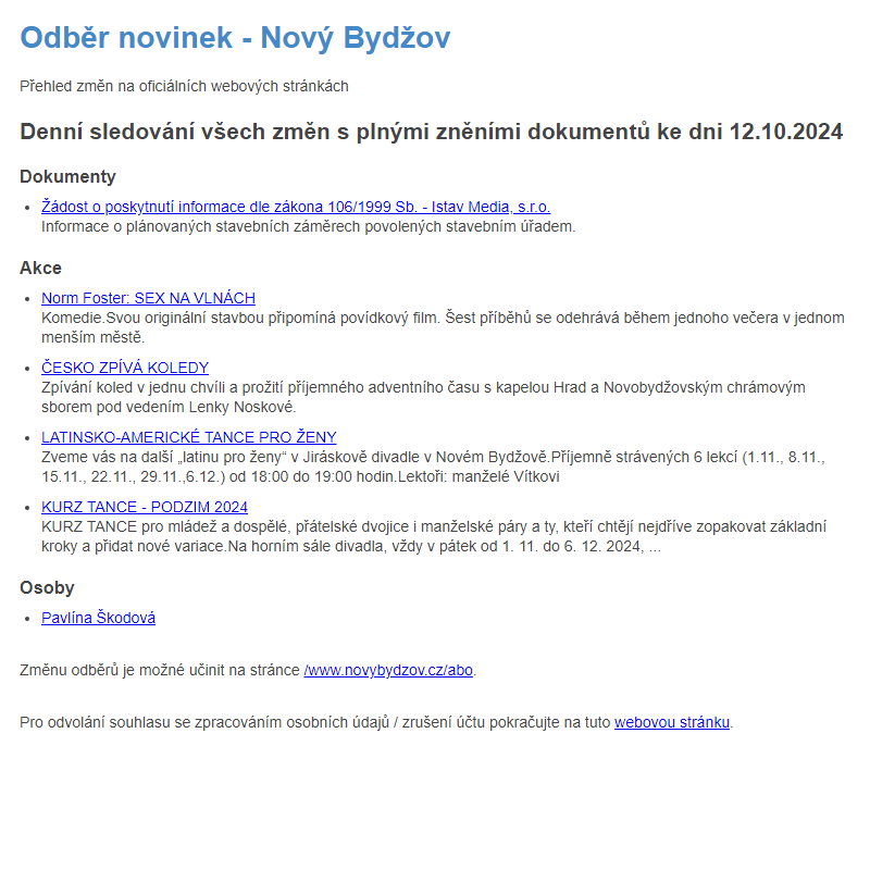 Odběr novinek ze dne 12.10.2024