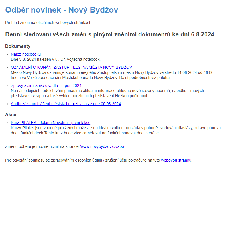 Odběr novinek ze dne 6.8.2024