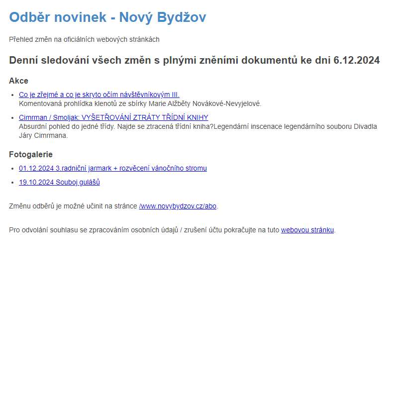 Odběr novinek ze dne 6.12.2024