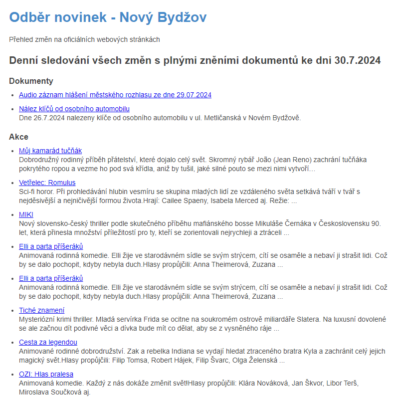 Odběr novinek ze dne 30.7.2024