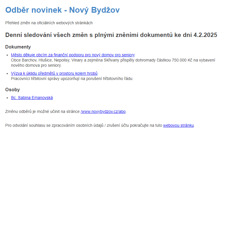 Odběr novinek ze dne 4.2.2025