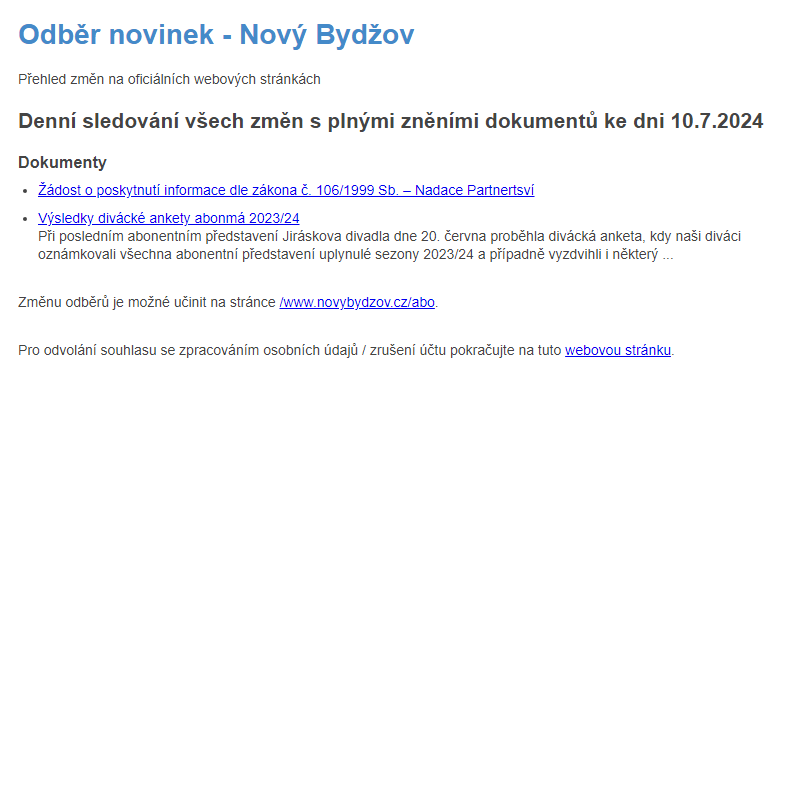 Odběr novinek ze dne 10.7.2024