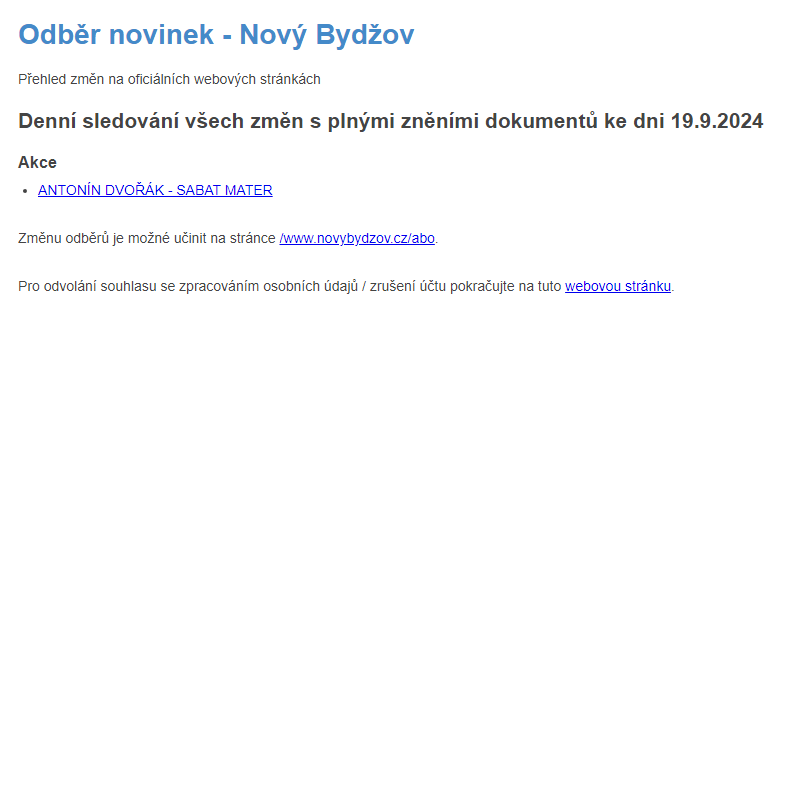 Odběr novinek ze dne 19.9.2024