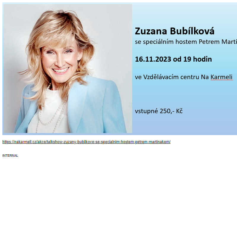 Pozvánka - Zuzana Bubílková se speciálním hostem Na Karmeli