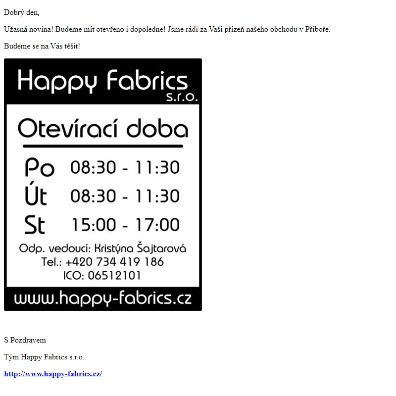 HF - Obchod metráž Příbor