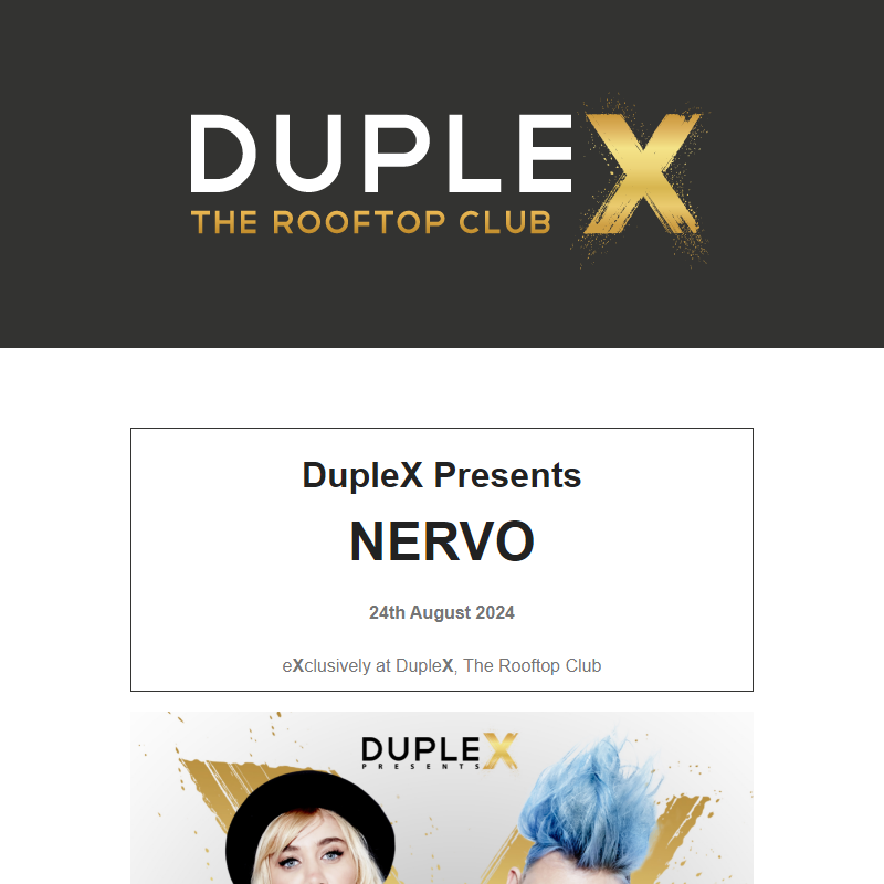 DupleX presents NERVO - Saturday 24.8.2024